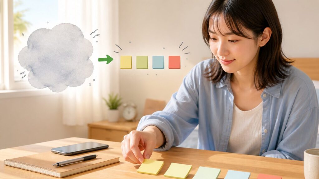 曖昧な作業を小さなステップに分けて最初の一歩を始める様子