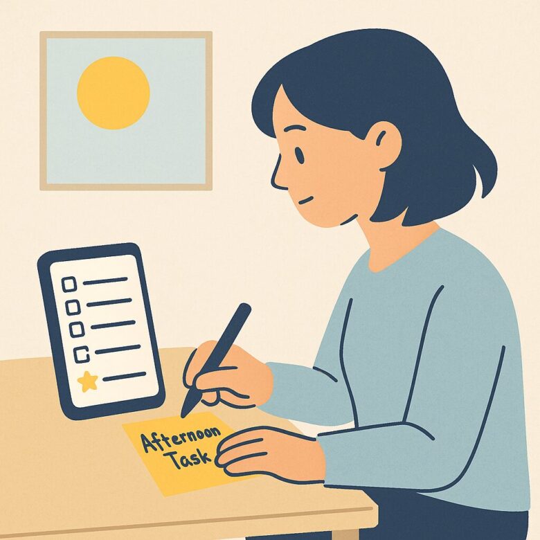 午前中に午後の最初のタスクを明確に決定して書き出す様子