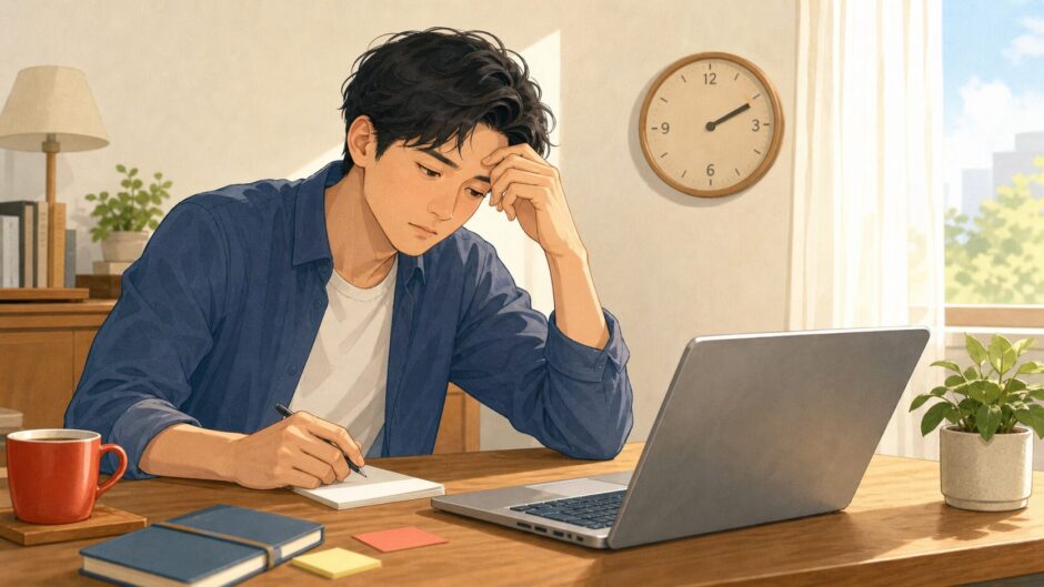 午後の仕事を始めようとして、何から手をつけるか迷っている社会人