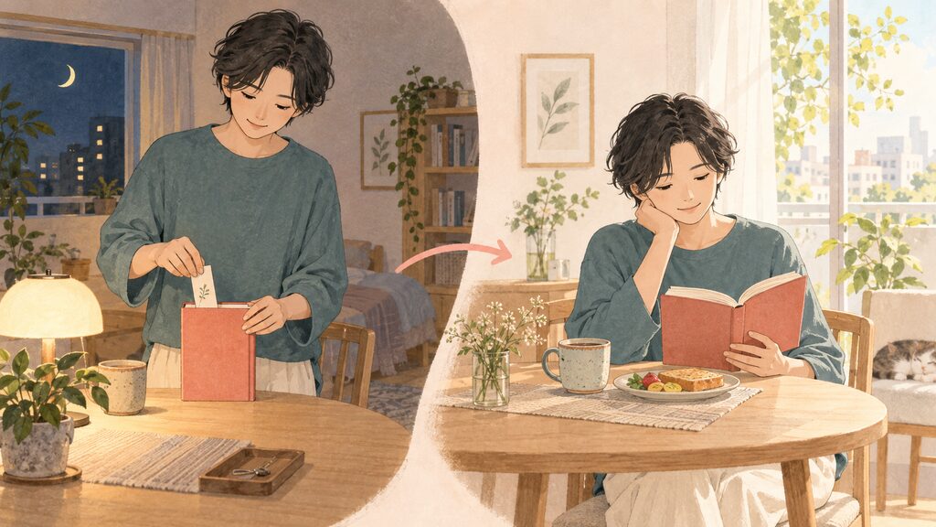 前夜に読む本を用意し、翌朝は本を開いて小さな一歩を始める人